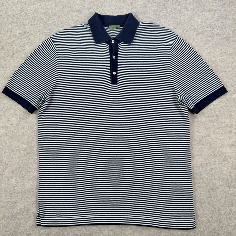 Sid Mashburn Rally Knit Polo Mens XL Striped Navy Blue White 100% Cotton Golf
